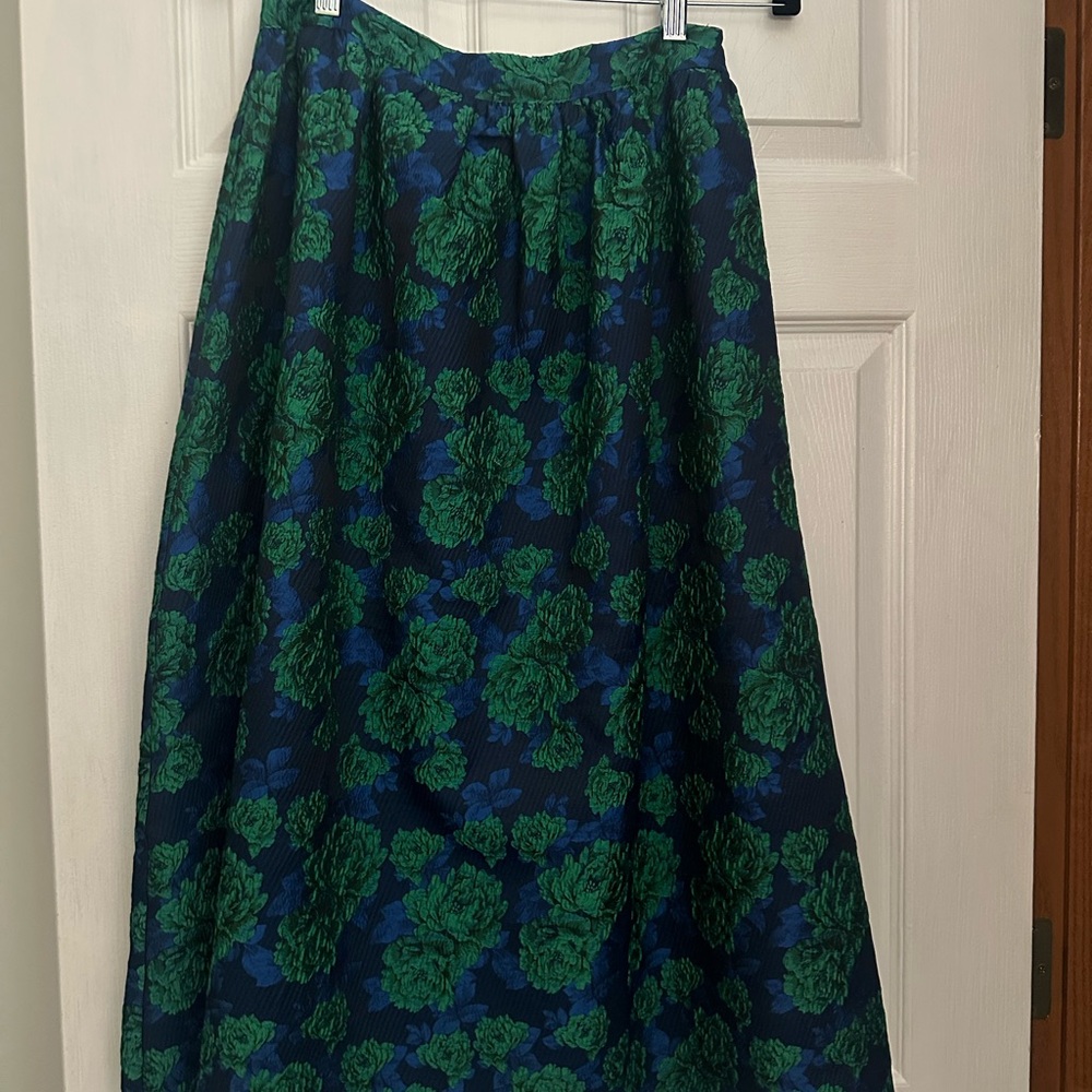 Anthropologie Green and Blue Floral A-Line Skirt